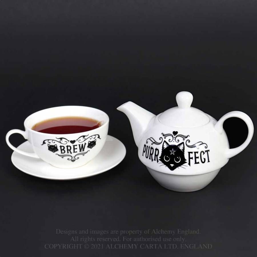 Alchemy - Purrfect Brew: Tea for One Teekanne und Tasse - Weiß